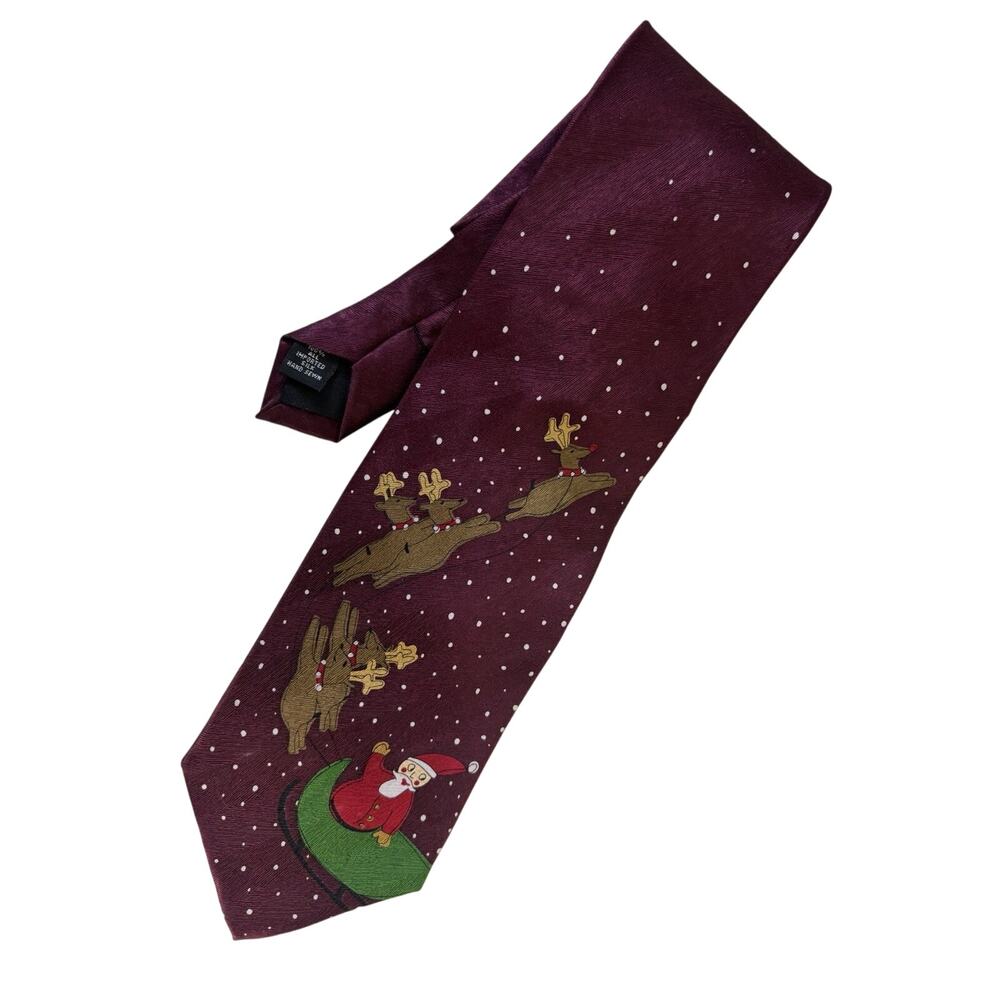 NWT Jos A Bank Santa Christmas Silk Tie Wine Burgundy 3.75” Miracle Collection